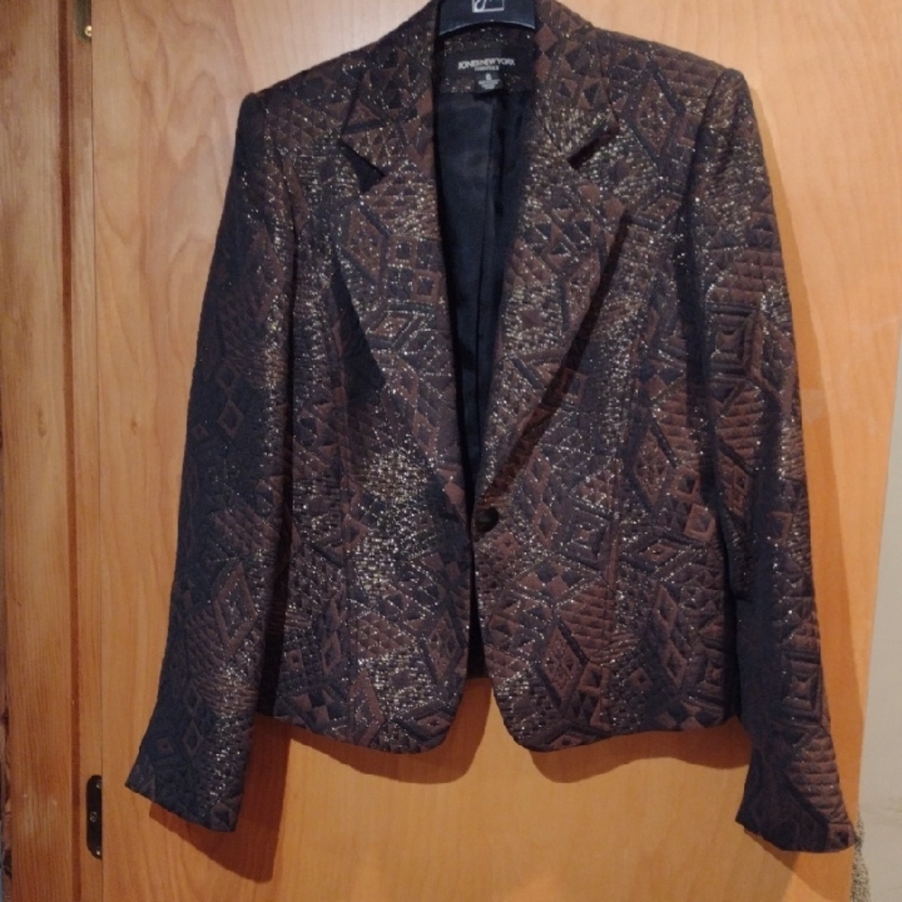 Vintage Jones New York Metallic Geometric Patterned Blazer